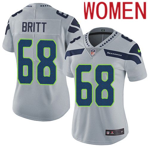 Women Seattle Seahawks #68 Justin Britt Nike Gray Vapor Limited NFL Jersey